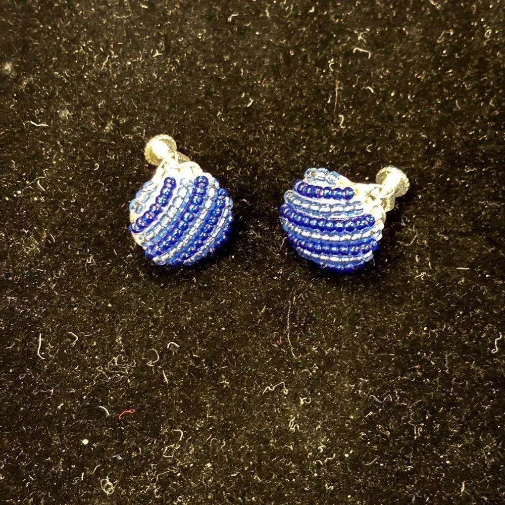 Napier Vintage Blue Beaded Screw Back Earrings